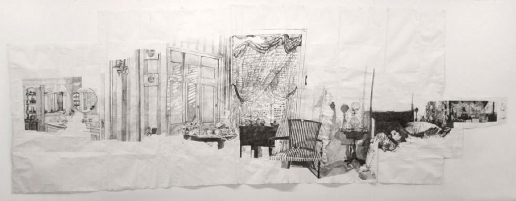 “Mrs. Jessica Drummond’s (My Reputation, 1946),” 2010, Ballpoint Pen Ink on Paper, Approximately 87.5 x 240 inches. Courtesy Pierogi Gallery