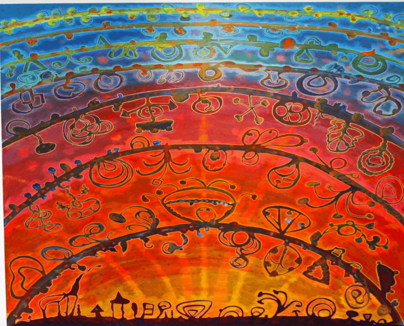 JJ Manford Birth of Emil, 2017 acrylic and oil on canvas 74 x 69 in.