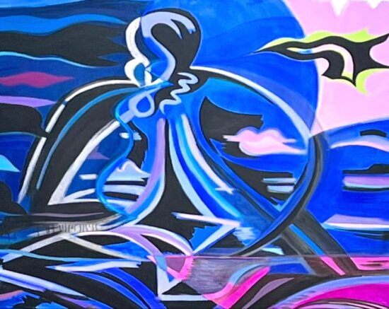 Mira Dancy, Detail, Per The Pendulum 2022, Acrylic on Canvas, 90x56”